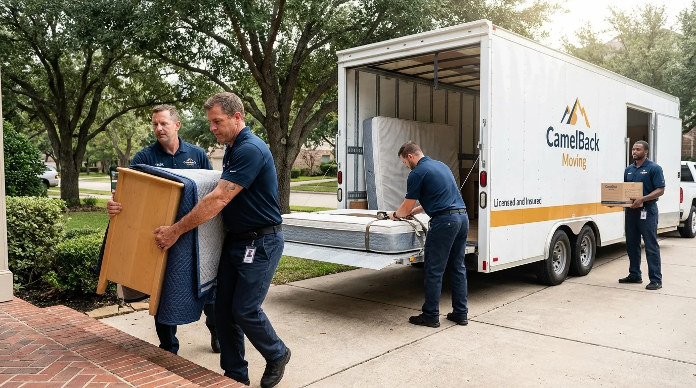 Crew loading residential truck for cross-state move from Melrose Park, IL