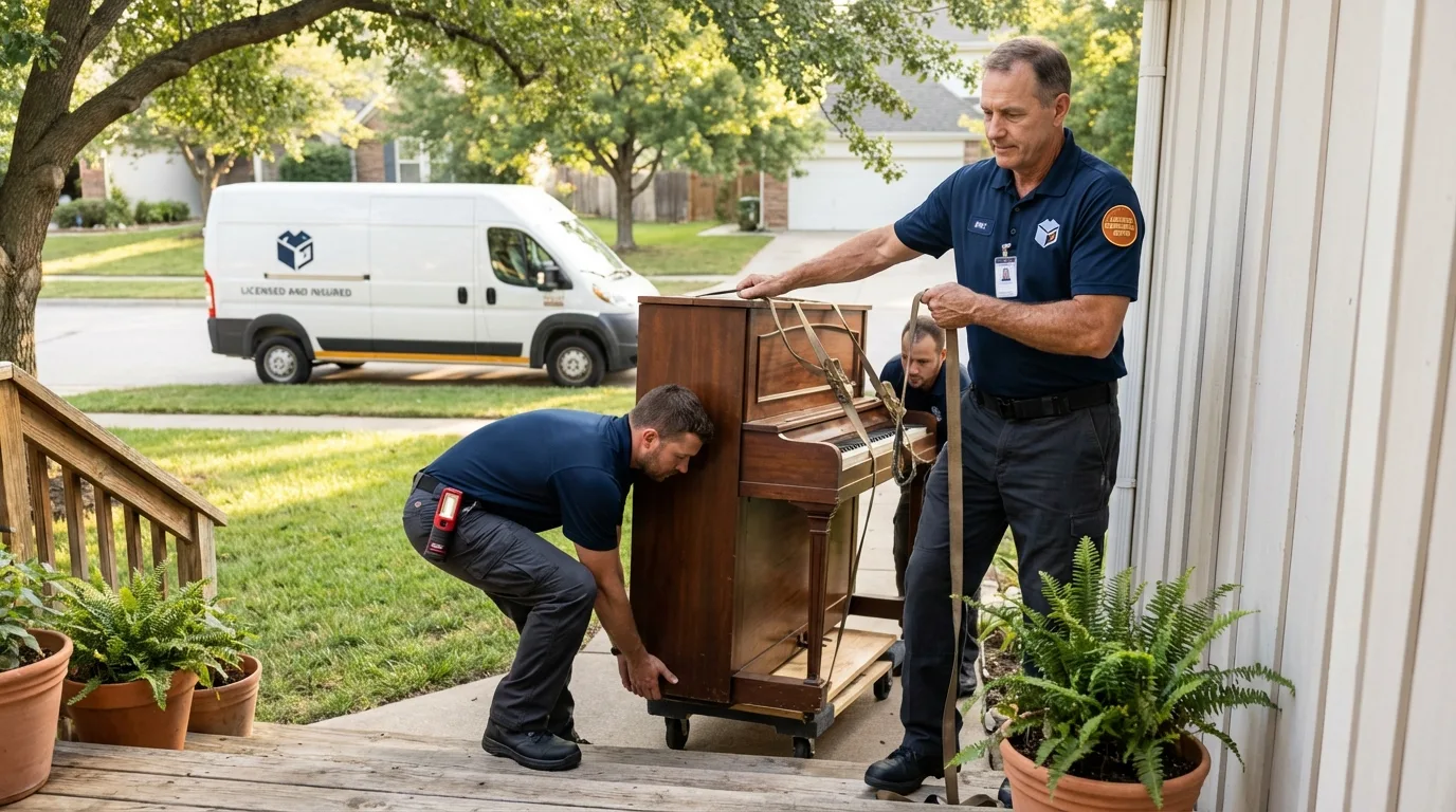 Licensed piano movers securing grand piano in Melrose Park, IL