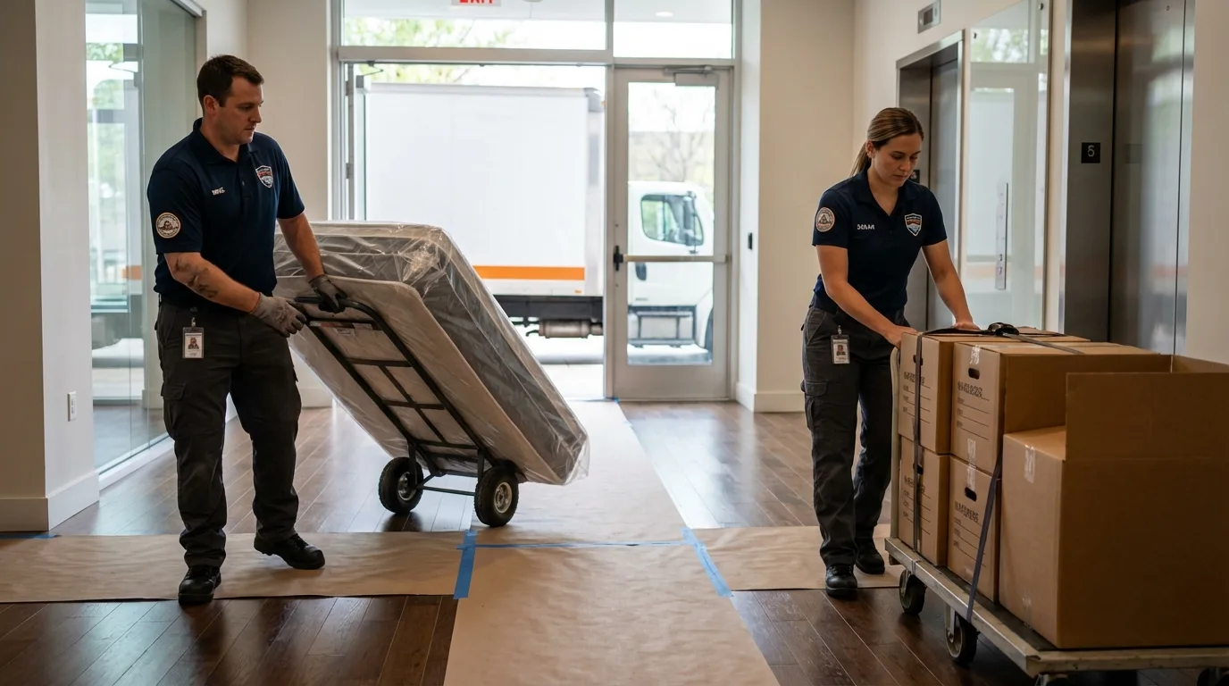 Professional apartment movers loading elevator in Melrose Park, IL